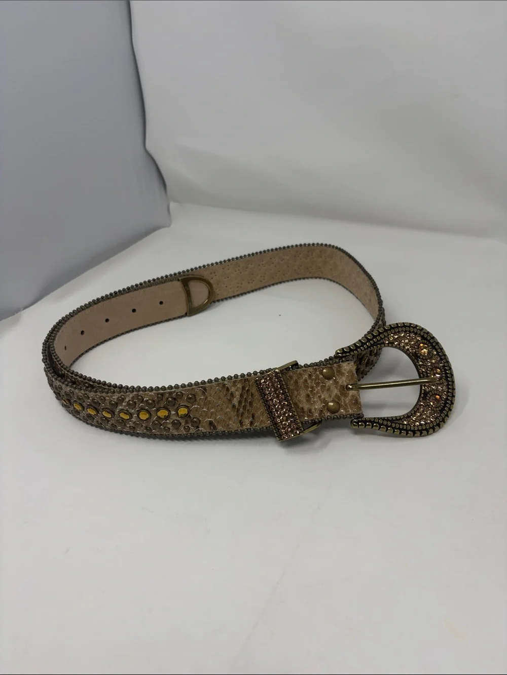 Chico’s Embellished Tan Leather Western-Style Belt Size Large